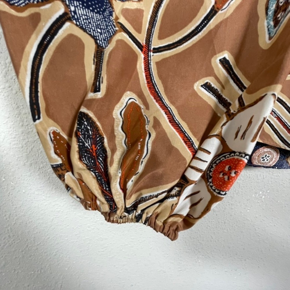 Ulla Johnson Silk Blouse 4 Brown Floral Puff Sleeve Boho Cottagecore Batik Top - Picture 4 of 9